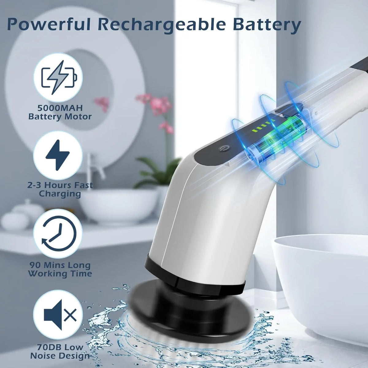 Electric Rotating Cleaning Brush, Cordless Home Cleaning Brush, 3 Adjustable Sizes, Suitable for Bathroom, Shower, Bathtub, Etc.