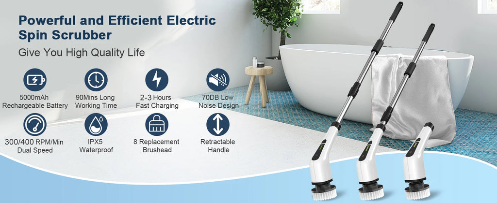 Electric Rotating Cleaning Brush, Cordless Home Cleaning Brush, 3 Adjustable Sizes, Suitable for Bathroom, Shower, Bathtub, Etc.