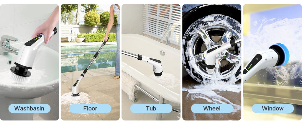 Electric Rotating Cleaning Brush, Cordless Home Cleaning Brush, 3 Adjustable Sizes, Suitable for Bathroom, Shower, Bathtub, Etc.
